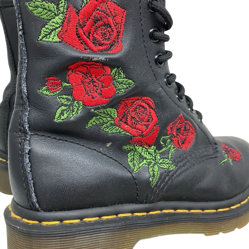 Dr Martens Black Leather 1460 Vonda Roses Floral Combat Embroidered Boots - Picture 7 of 15